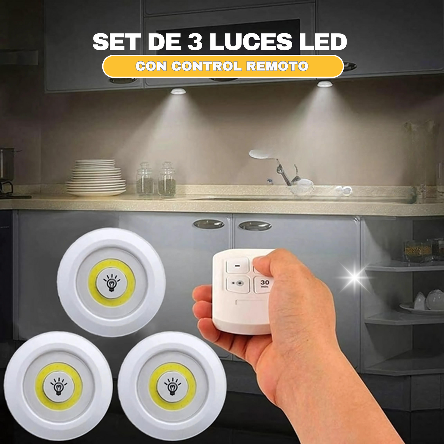 SET DE 3 LUCES LED + 1 CONTROL REMOTO